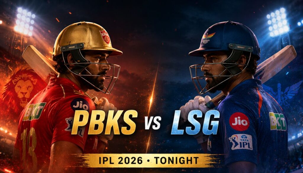 Current image: Punjab Kings vs Lucknow Super Giants IPL 2026 match at New Chandigarh Stadium with pitch report and match preview