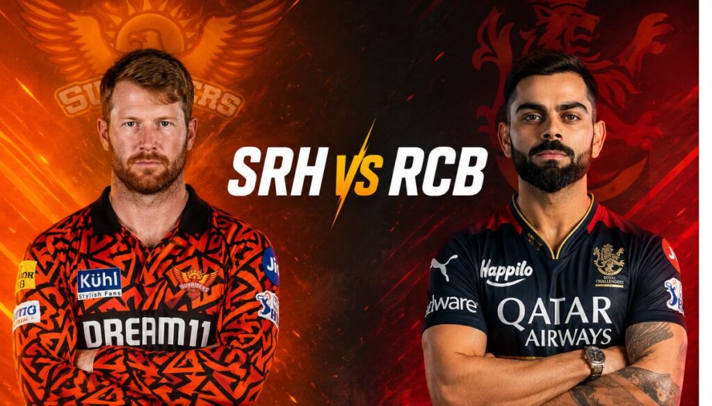 SRH vs RCB IPL 2026 मैच पोस्टर जिसमें विराट कोहली और हेनरिक क्लासेन दिखाई दे रहे हैं