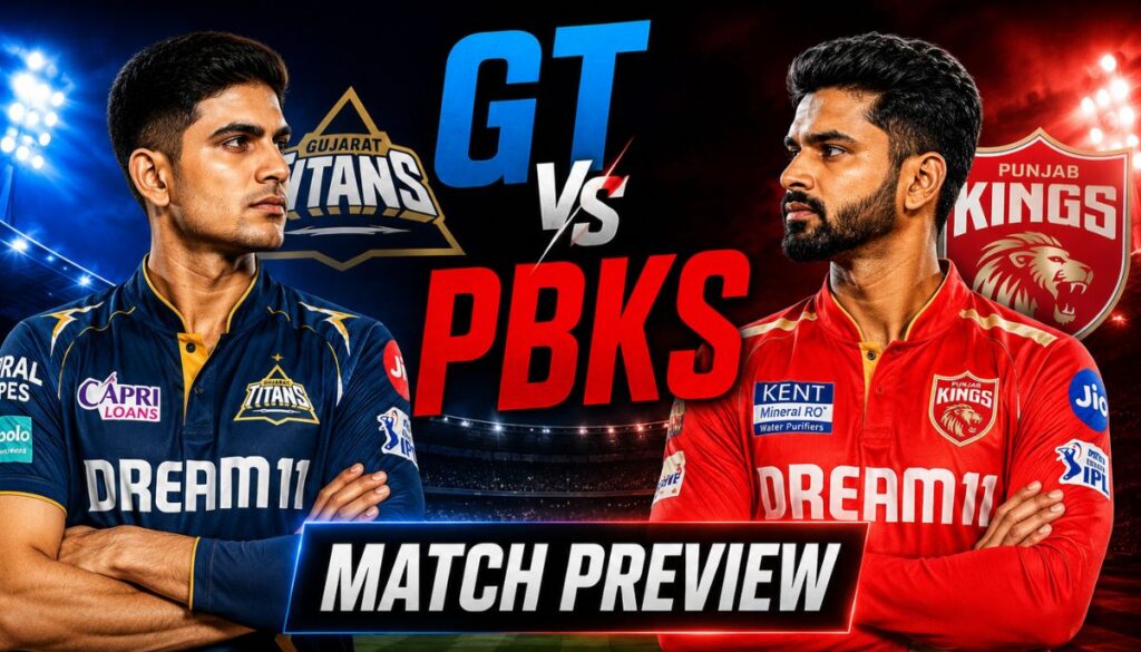 Current image: GT vs PBKS IPL 2026 Match Preview Thumbnail featuring Gujarat Titans and Punjab Kings players