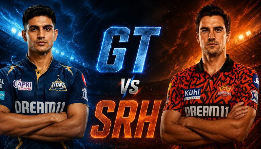 Current image: GT vs SRH IPL 2026 match preview with Shubman Gill and Pat Cummins
