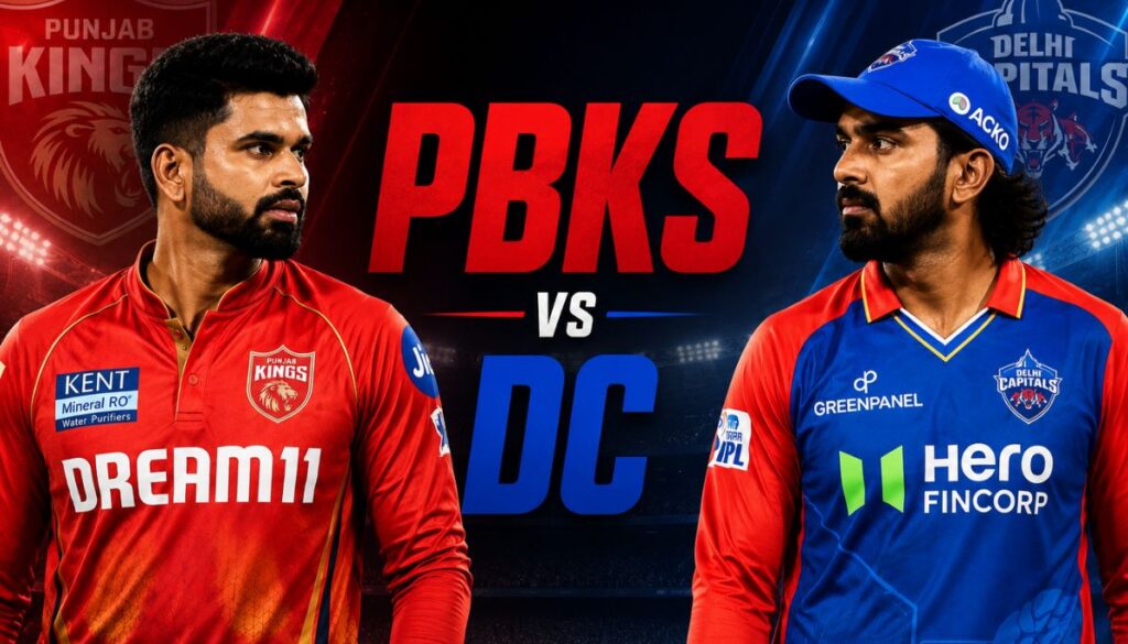 Current image: PBKS vs DC IPL 2026 match thumbnail featuring Punjab Kings and Delhi Capitals players before Dharamshala clash